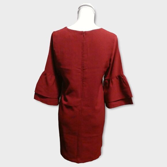 BELONGSCI Red Women's Dress Sweet & Cute V-Neck Bell Sleeve Mini Dress S - Picture 3 of 13